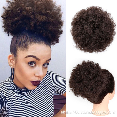 Aisi Hair Women's Synthetic Puff Afro Short Curly Hair Chignon For Black Women Color 4# Kinky Curly Hair Bun Ponytail